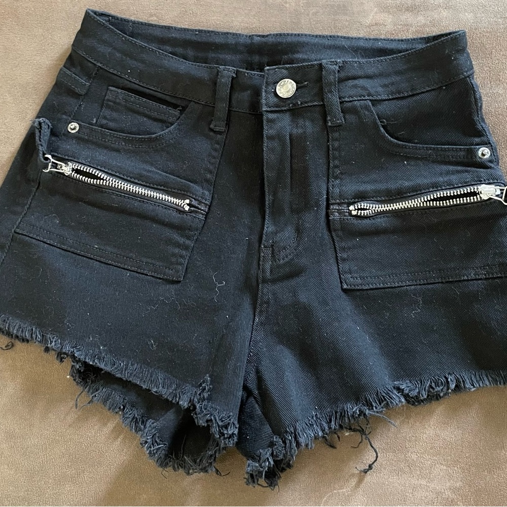 Black Pocket Zip Shorts